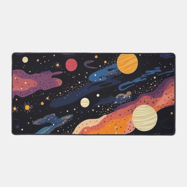 Aesthetic Cosmic Galaxy Planets and Stars Custom Desk Mat (Front)