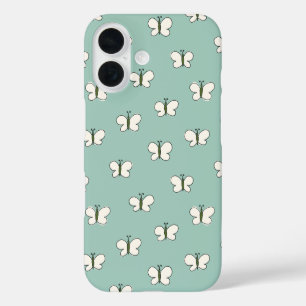 Aesthetic Cottagecore Butterfly Mint & White iPhone 16 Case