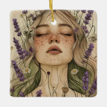 Aesthetic Cottagecore Girl with Wildflowers Art