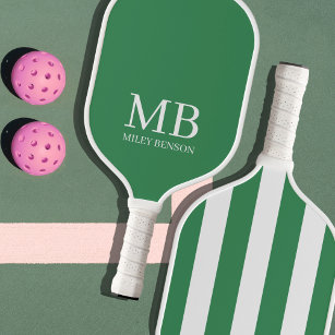 Aesthetic Country Club Green Stripes Monogram Cute Pickleball Paddle