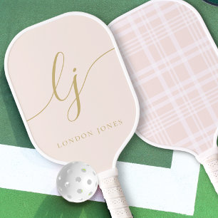 Aesthetic Country Club Pink Stripes Plaid Monogram Pickleball Paddle