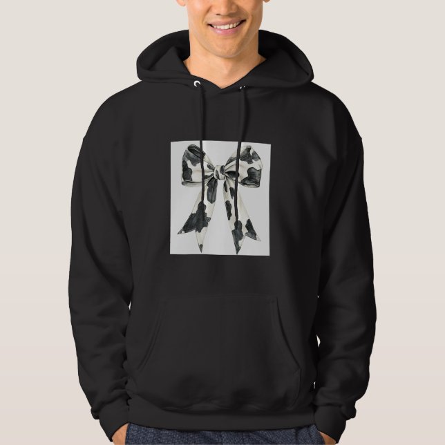 Aesthetic Cow Print Bow  Cow Print black and white Hoodie (Front)