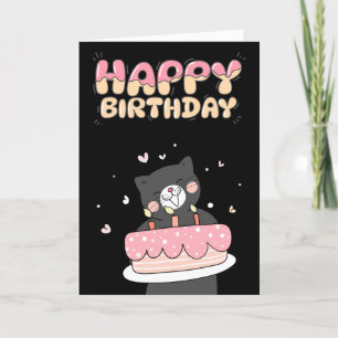 Aesthetic Cute 3D Black Happy Birthday Greeting Holiday Card