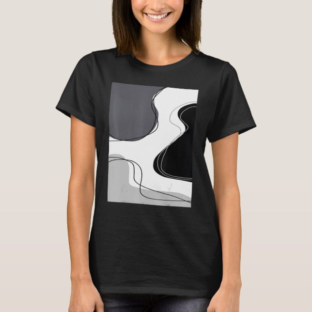 Aesthetic Cute Boho Cow Pattern  Black Grey White T-Shirt (Front)