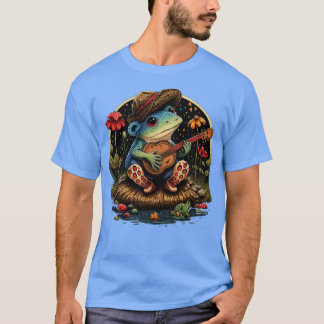 aesthetic cute frog playing ukelele on Mushroom 24 T-Shirt