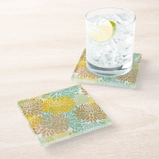 Aesthetic Dahlia Flower Pattern Glass Coaster (Angled)