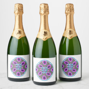 Aesthetic Daisy Pattern Sparkling Wine Label
