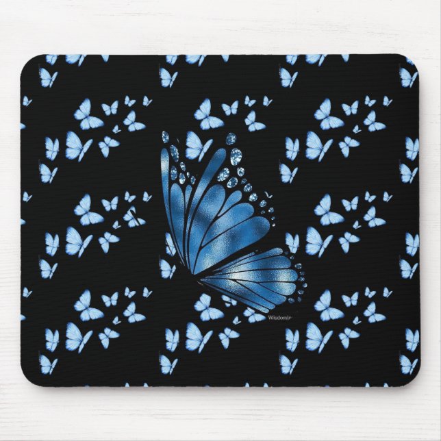 Aesthetic Dark Blue Butterfly Custom Desk Mat Mouse Pad (Front)