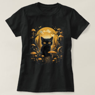 Aesthetic Dark Cottagecore Cat Under Mushroom T-Shirt