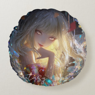 Aesthetic / Dark Fantasy Girl Round Cushion