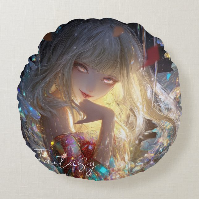 Aesthetic / Dark Fantasy Girl Round Cushion (Front)