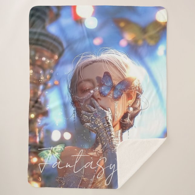 Aesthetic / Dark Fantasy Girl Sherpa Blanket (Front)
