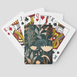 Aesthetic Dark Sage & Peach Floral Illustrative Pa Playing Cards
