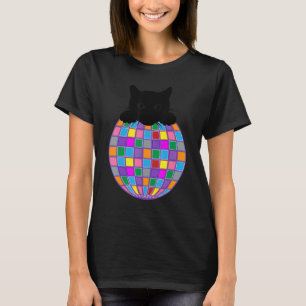 Aesthetic Disco Ball Psychedelic Black Cat Disco C T-Shirt