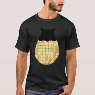 Aesthetic Disco Ball Silver Yellow Black Cat Disco T-Shirt