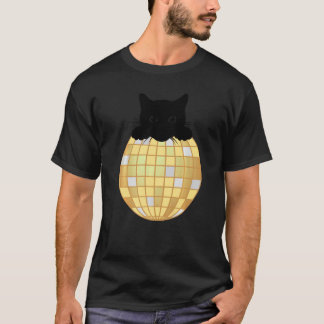 Aesthetic Disco Ball Silver Yellow Black Cat Disco T-Shirt