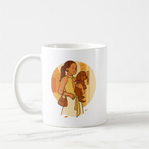 Aesthetic Dog Mom Holding Puppy Illustration Coffee Mug