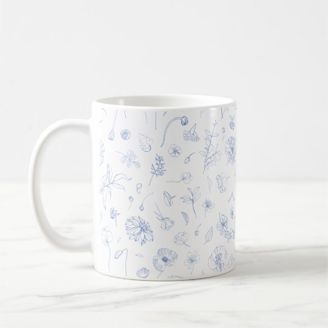 Aesthetic Elegance Beautifully Floral Blue Pattern Coffee Mug (Left)