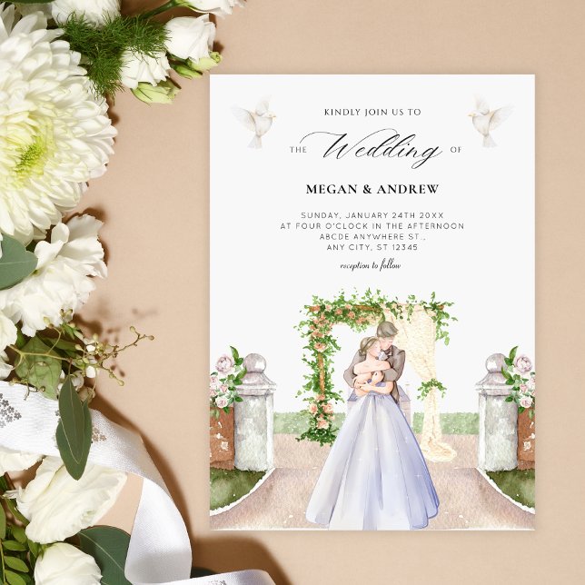 Aesthetic elegant couple wedding garden watercolor invitation (Creator Uploaded)