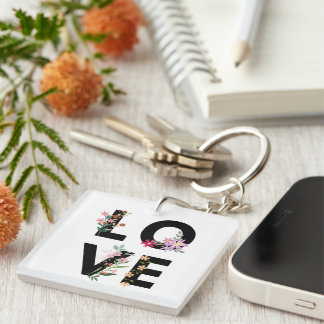 Aesthetic Elegant Floral LOVE Present Birthday Key Ring