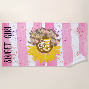 aesthetic ephemeral pink design beach towel