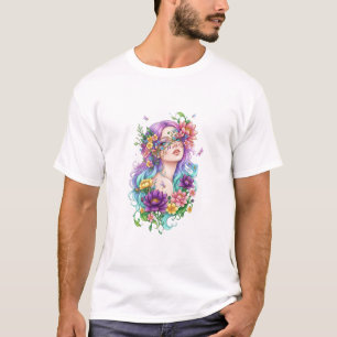 Aesthetic Fantasy Flower Girl Digital Art T-Shirt