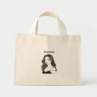 Aesthetic Fashion Girl Sunflower Line Art Canvas Mini Tote Bag