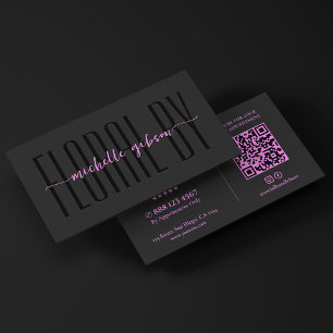 Aesthetic Floral Artist Florist Black Purple QR Business Card