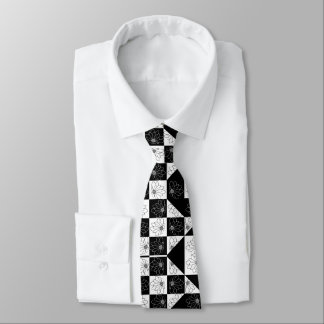 Aesthetic Floral Black & white chequered pattern Tie