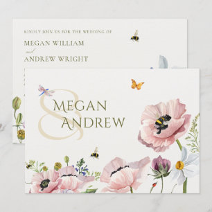Aesthetic floral bloom bees wedding invitation