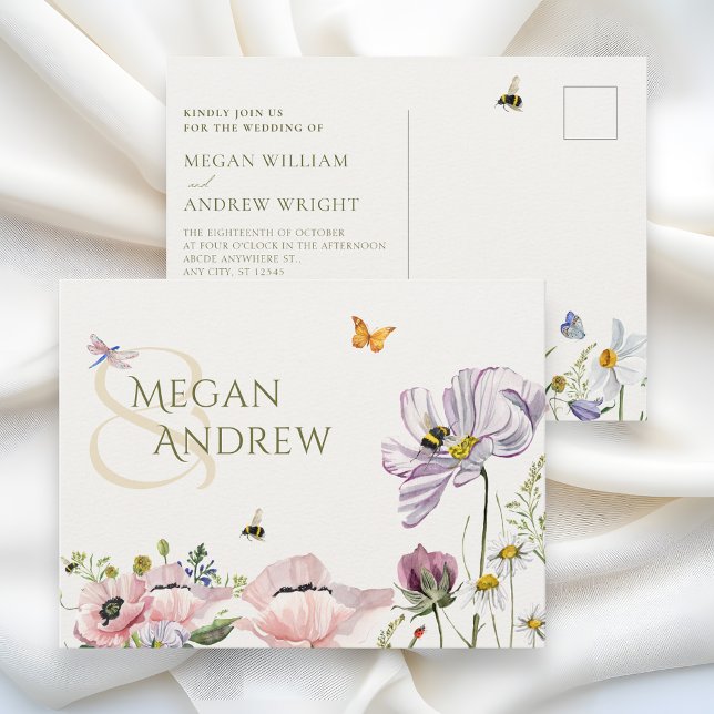 Aesthetic floral bloom bees wedding postcard (Creator Uploaded)