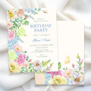 Aesthetic floral bloom birthday invitation