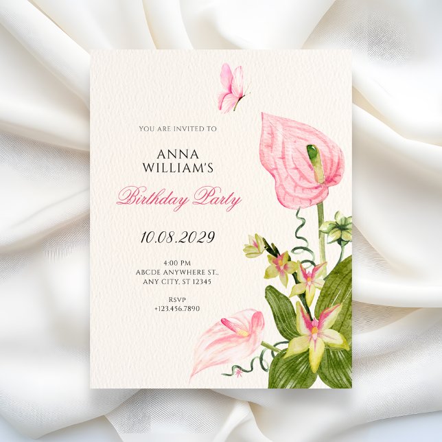 Aesthetic floral bloom birthday invitation (Creator Uploaded)
