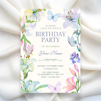 Aesthetic Floral butterflies birthday Invitation