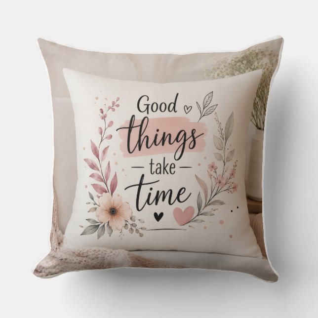 Aesthetic Floral Cotton Throw Pillow  (Front)