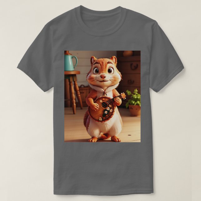 Aesthetic Floral Cute Squirrel Playing Banjo 1 T-Shirt (Design Front)