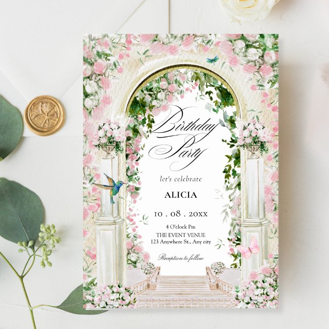 Aesthetic floral garden arch fairy tale birthday invitation (Creator Uploaded)