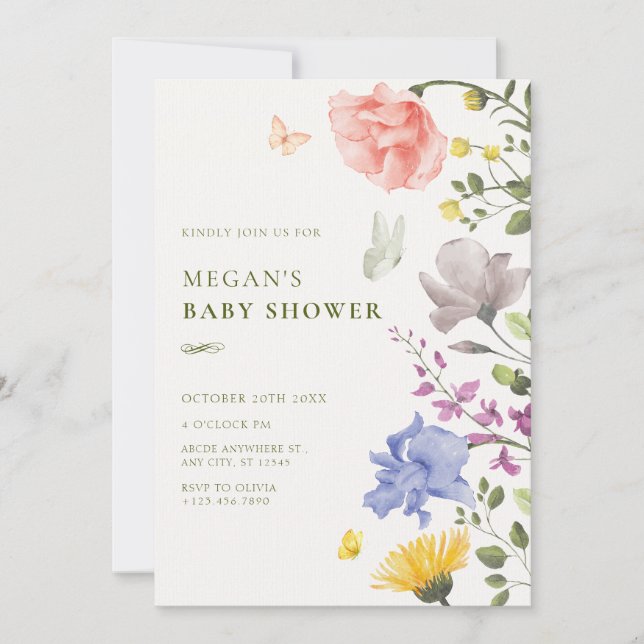 Aesthetic floral garden baby shower invitation (Front)