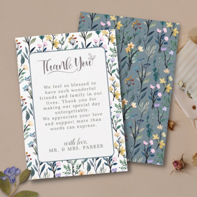 Aesthetic Floral Hand Written Script Weddings Thank You Card (Creator Uploaded)