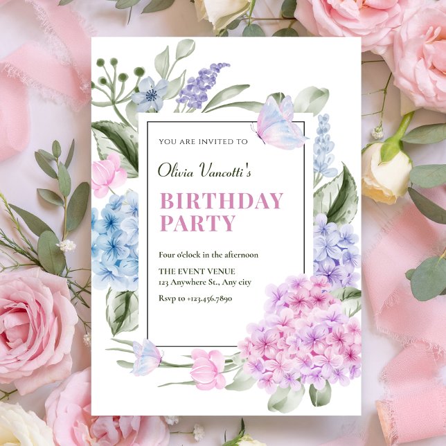 Aesthetic Floral hydrangea birthday Invitation (Creator Uploaded)