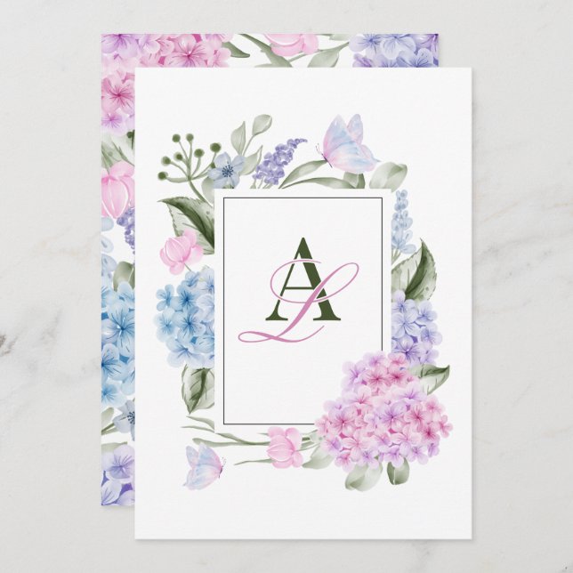 Aesthetic Floral hydrangea wedding Invitation (Front/Back)