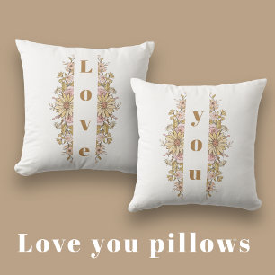 aesthetic Floral "Love You" Pillow – Front & Back