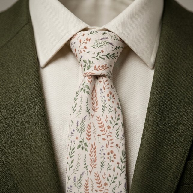 Aesthetic Floral Pattern Beige Background Tie (Creator Uploaded)