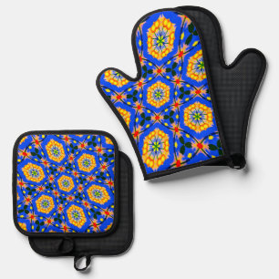 Aesthetic Floral Pattern Oven Mitt & Pot Holder Set