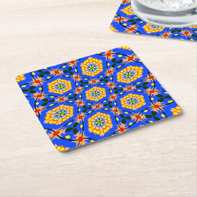 Aesthetic Floral Pattern Square Paper Coaster (Angled)