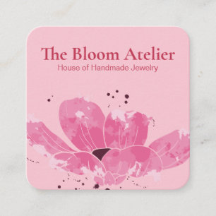 Aesthetic Floral Pink Blush Artistic Watercolor Square Business Card