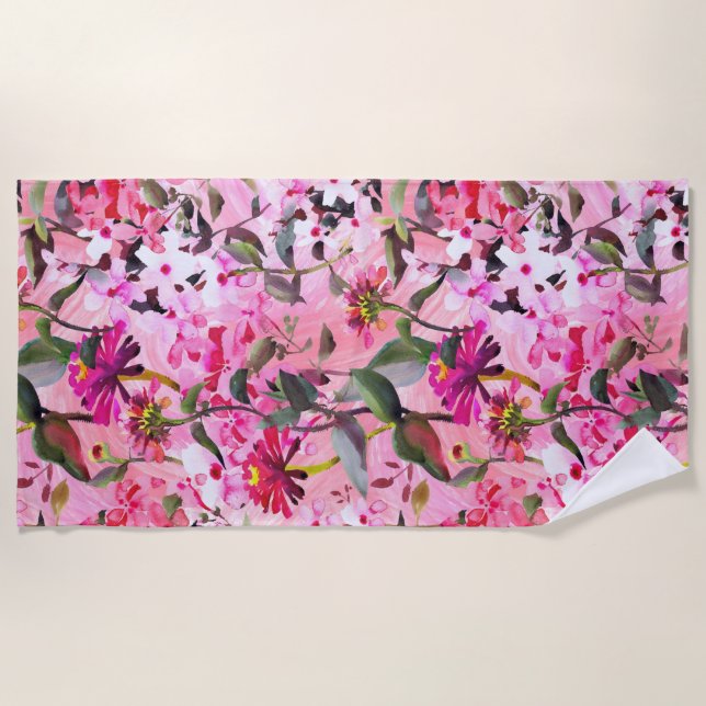 Aesthetic floral  shower curtain beach towel (Front)