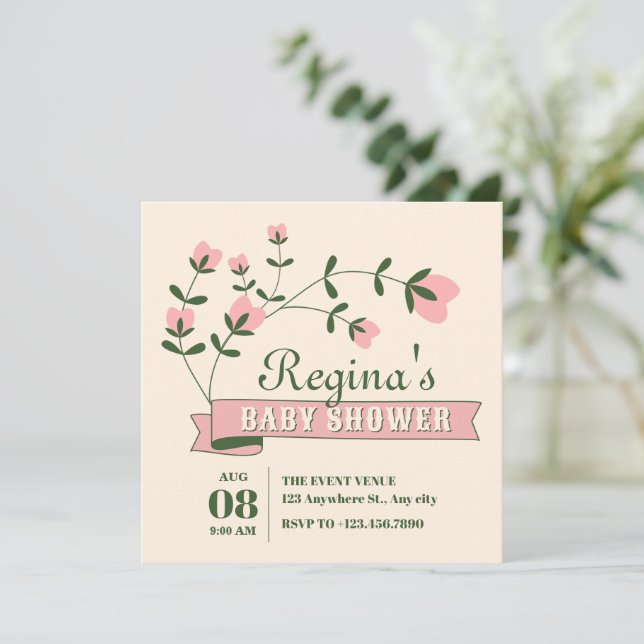 Aesthetic flower baby shower invitation (Standing Front)