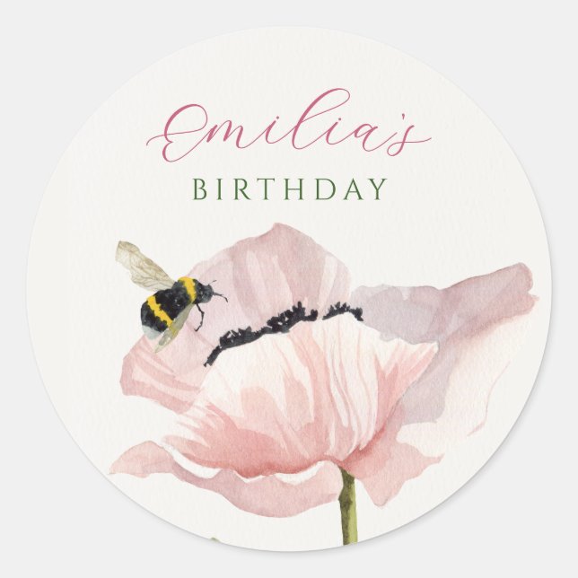Aesthetic flower bloom bug classic round sticker (Front)