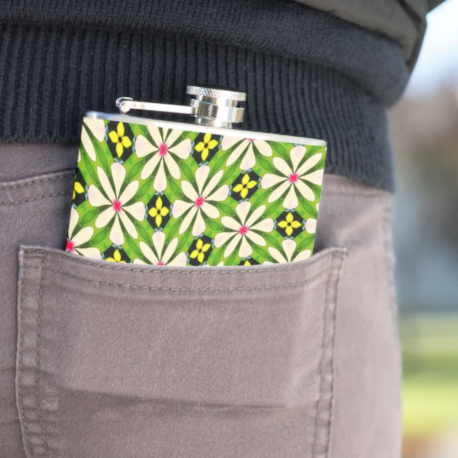 Aesthetic Flowers Pattern Hip Flask (In Situ)